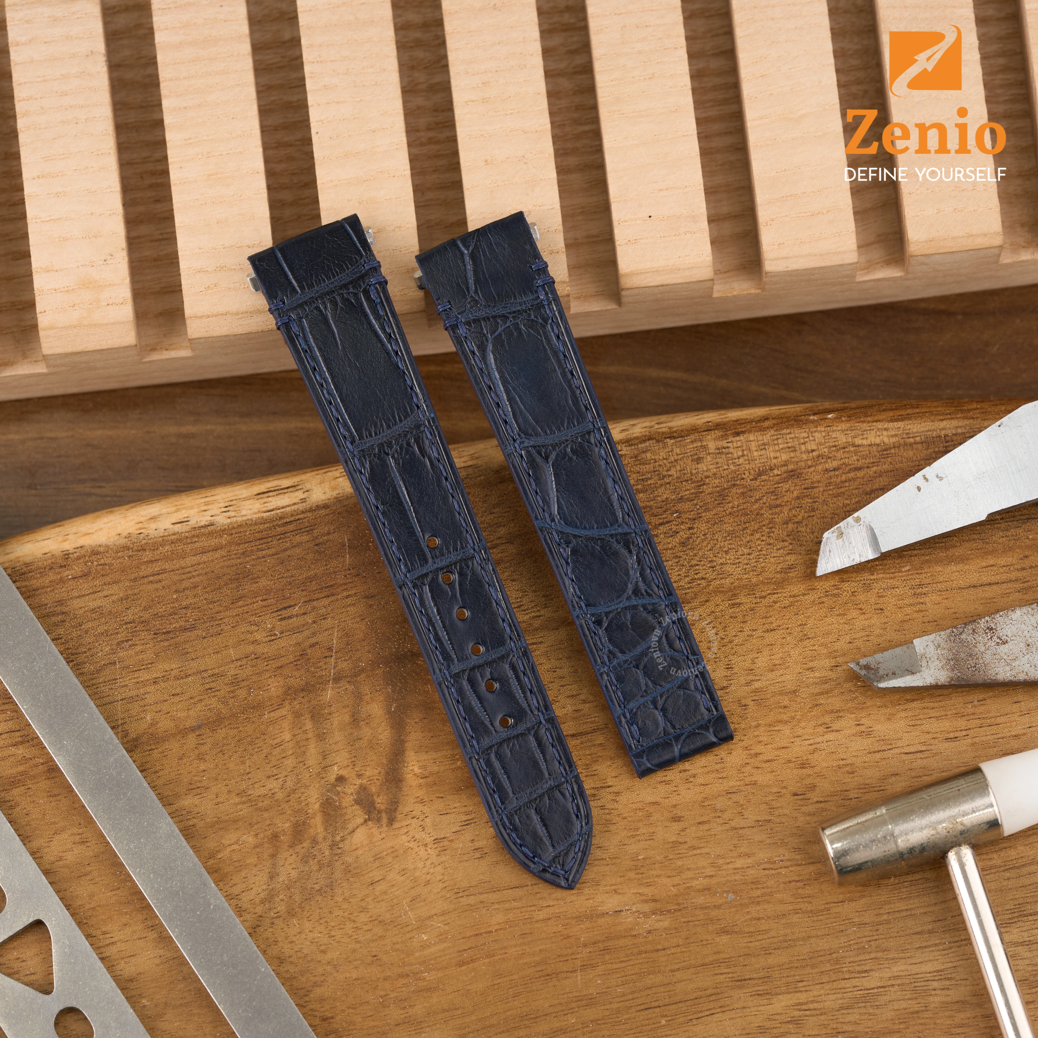 Dây đồng hồ Da cá sấu Màu Xanh Navy thay thế cho Cartier Santos