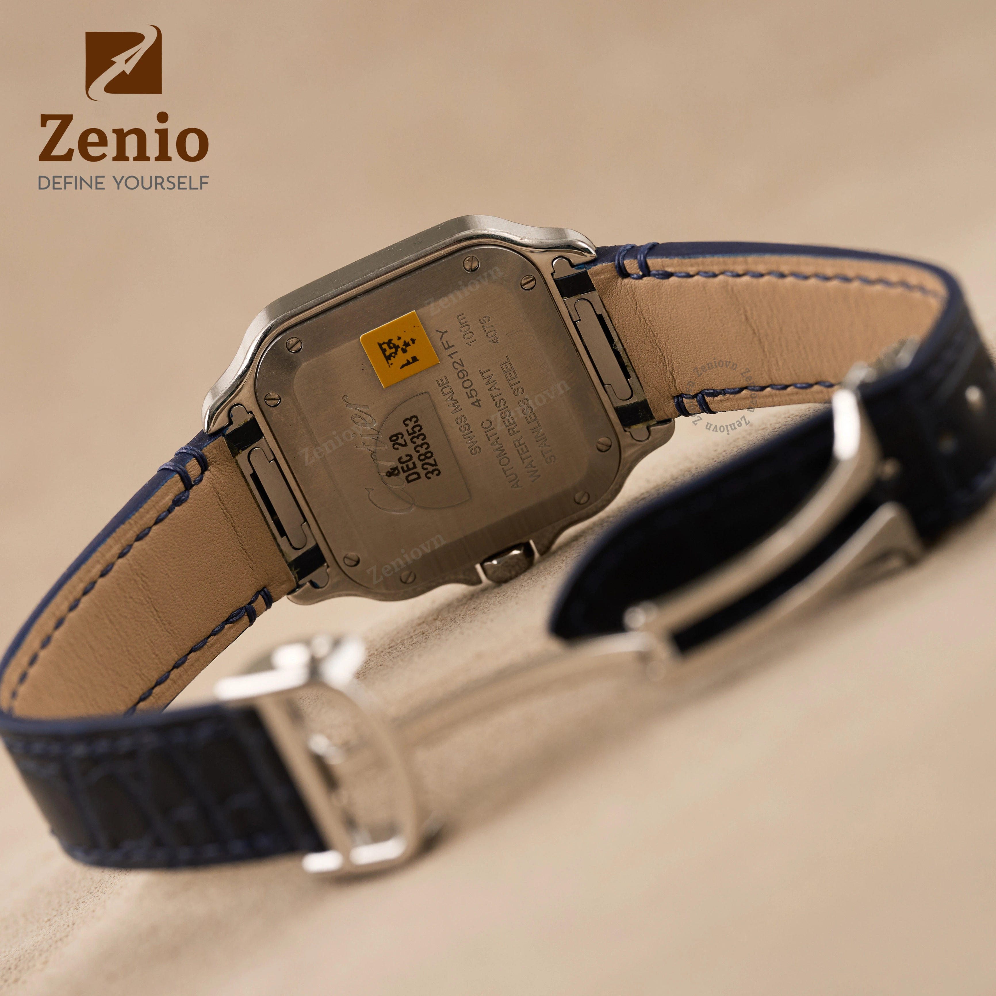Dây đồng hồ Da cá sấu Màu Xanh Navy thay thế cho Cartier Santos (7)