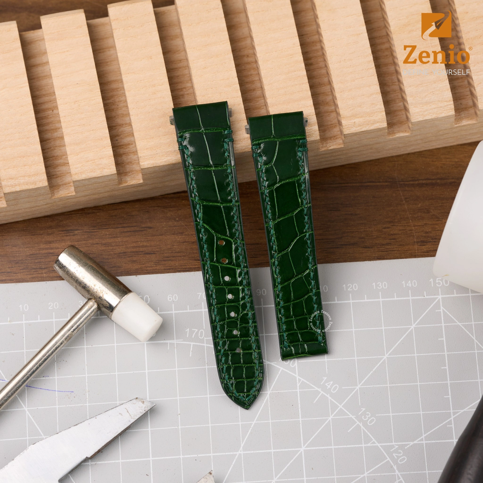 Dây đồng hồ Da cá sấu Màu xanh thay thế cho Cartier Santos