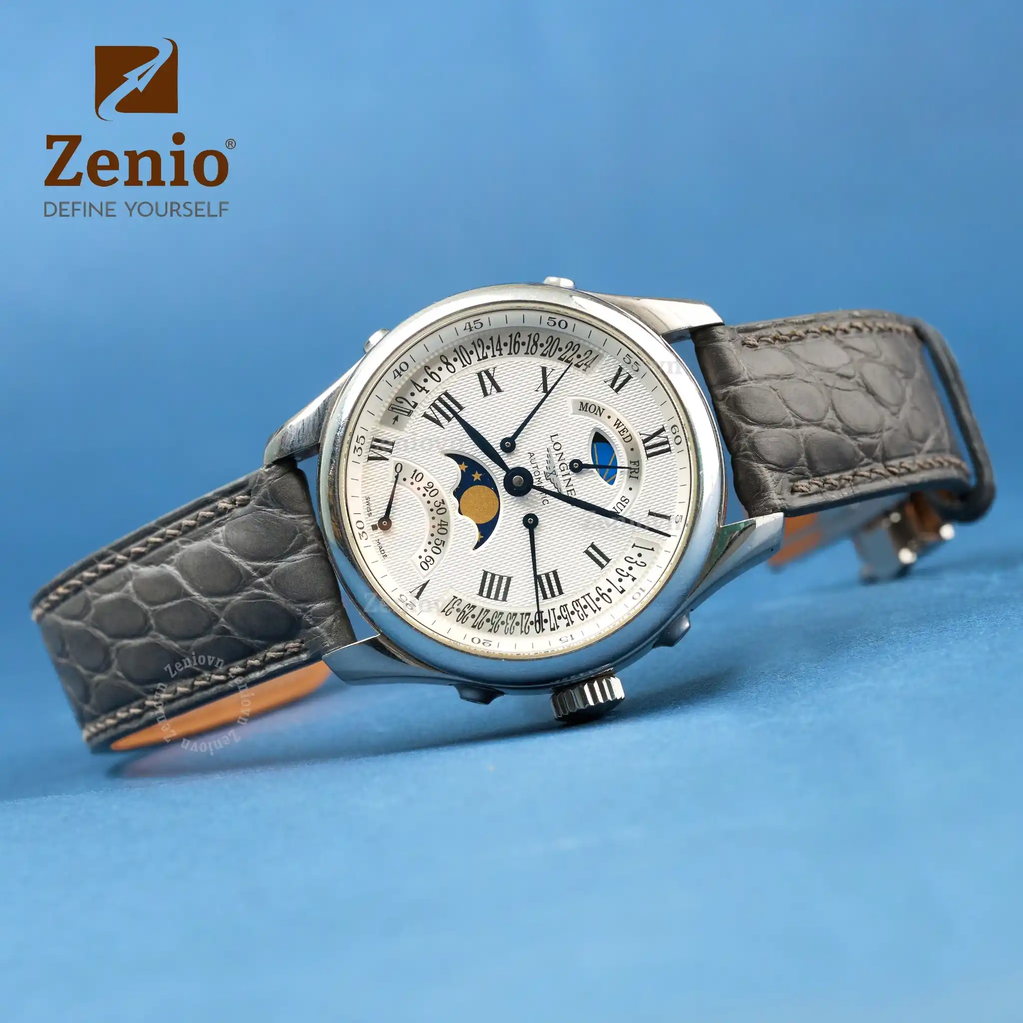 Dây da đồng hồ thay thế cho Longines Master Collection Retrograde Moonphase - Dây da đồng hồ Cá sấu màu Xám